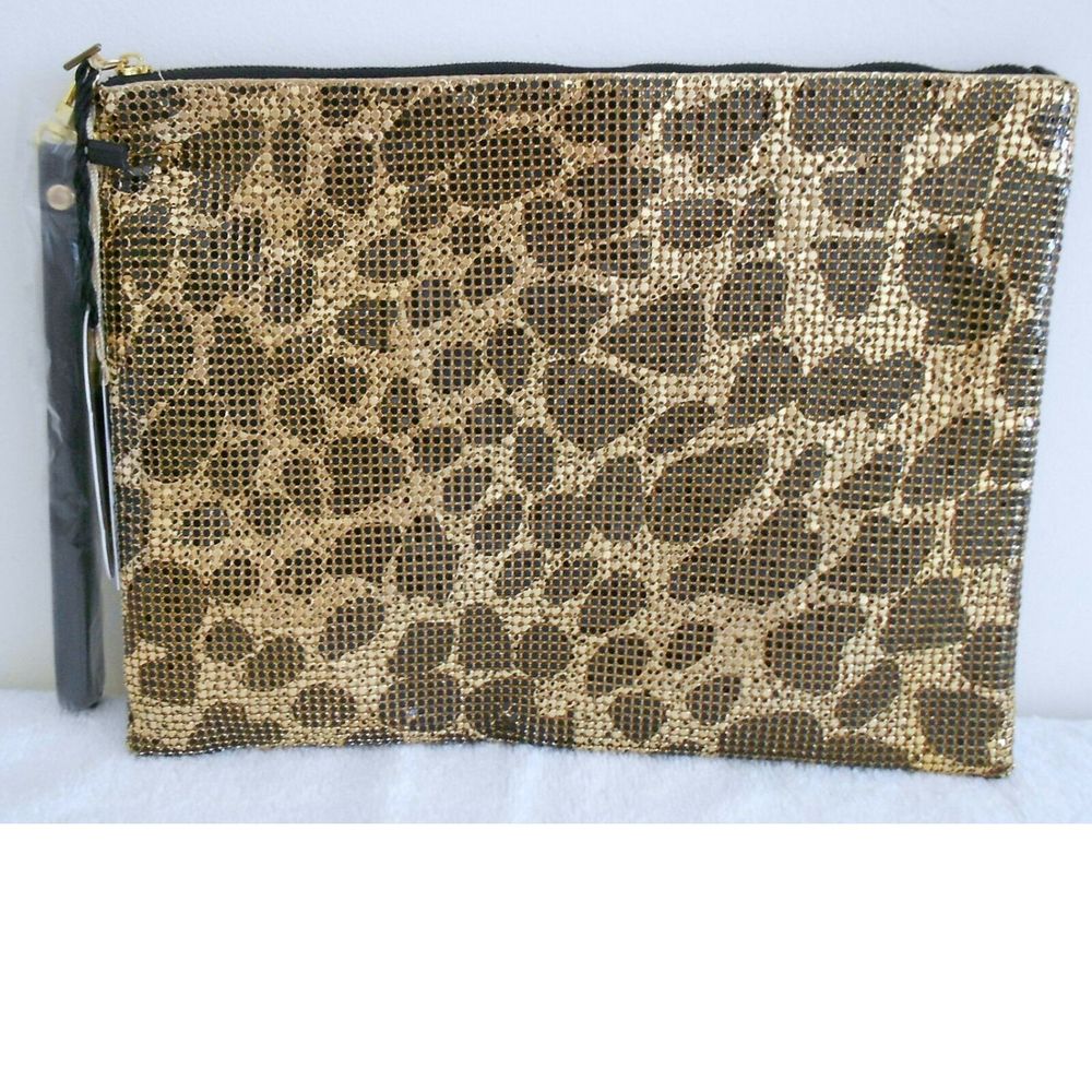 Clutch Bronze Brown Mesh Evening Rhinestone Pouch Bag Purse Handbag Zipper New